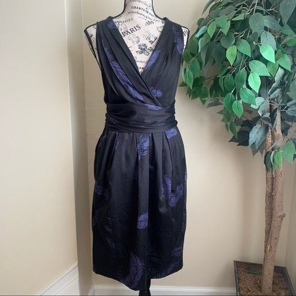 MARC JACOBS Dress Womens Size 8 Black Purple Feather Cross Strap Wrap Around - Picture 1 of 6